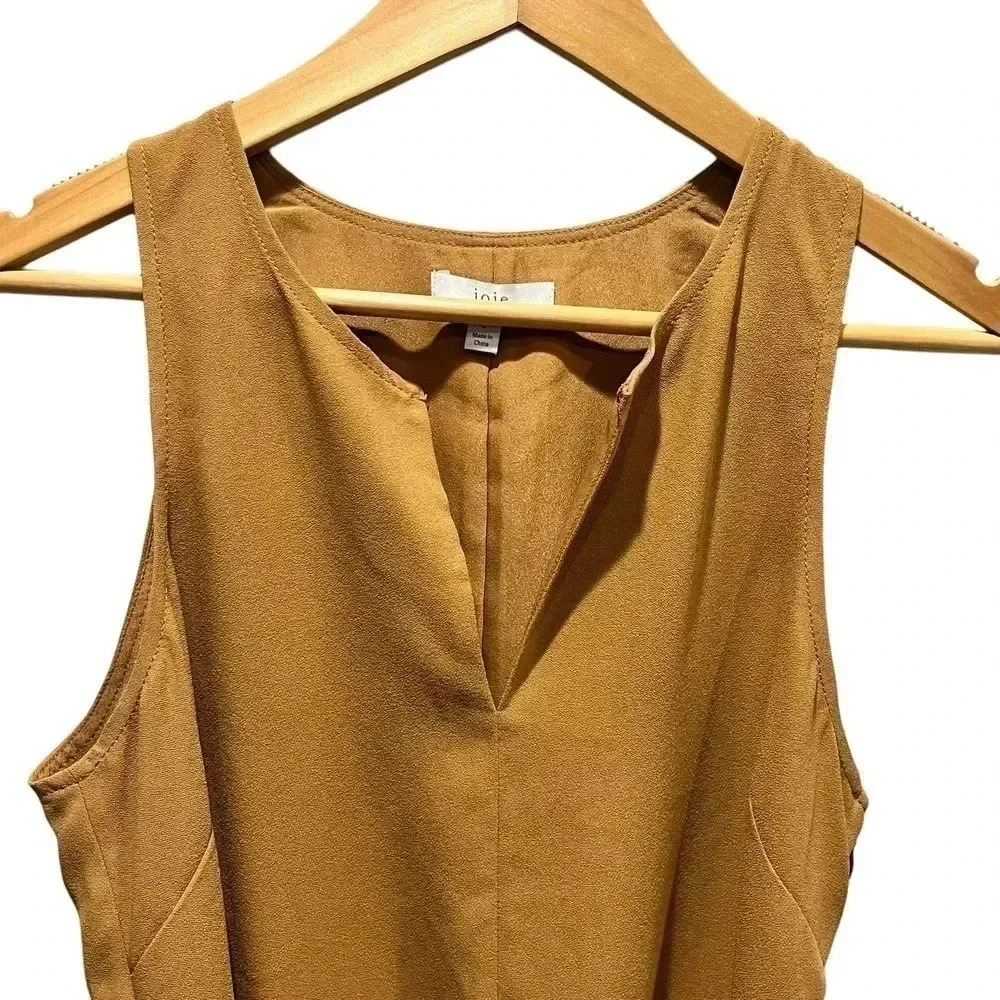 JOIE Puck Tie Waist Lined Keyhole Crepe Mini Dress in Oak Size S - Picture 6 of 12